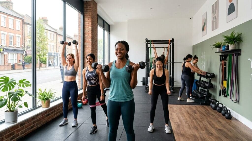 Women training together in a modern UK women-only gym