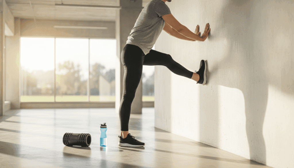 Person stretching after a workout at a UK gym to ease DOMS muscle soreness